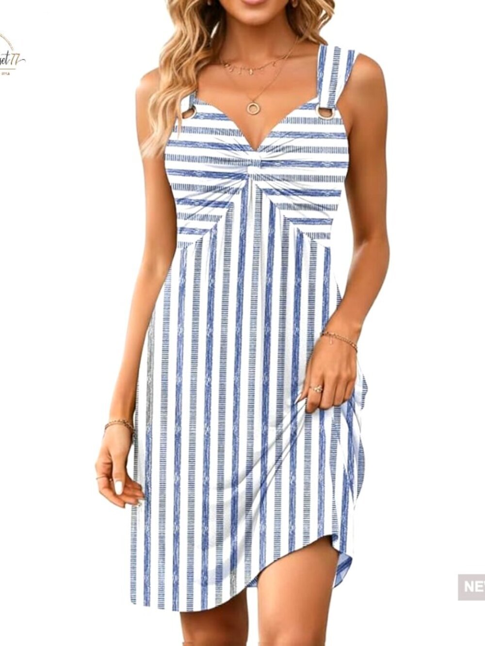 V-Neck Twist Front Sundress with Pockets, Sleeveless Summer Dress